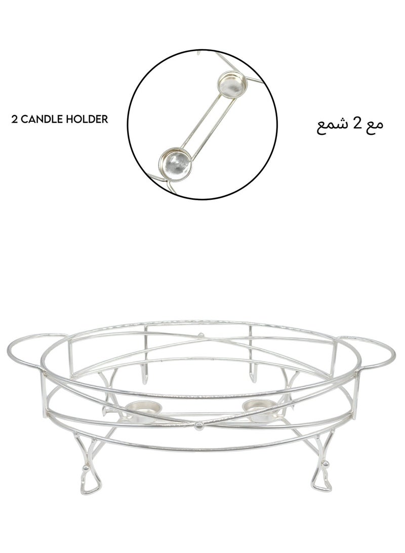 AL-GANNAS 2.2L Oval Ceramic Buffet Food Warmer on Metal Silver Stand | With 2 Tealight Candle Holders, Chafing Dish for Keeping Food Warm - Image 5